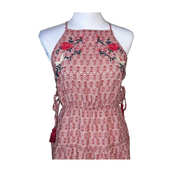 En Crème Embroidered Red Mini Dress Tassel Sides Boho Summer Festival Medium - Picture 3 of 12
